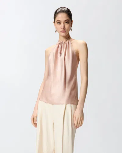 Pinko Carota Pink Sleeveless Top With Adjustable Spaghetti Straps And Ruched Neckline In Tech Fabric Woman In Neutral