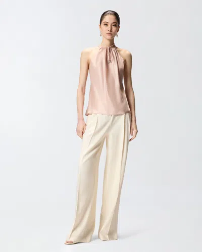 Pinko Carota Pink Sleeveless Top With Adjustable Spaghetti Straps And Ruched Neckline In Tech Fabric Woman In Neutral