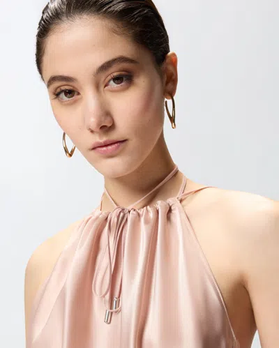 Pinko Carota Pink Sleeveless Top With Adjustable Spaghetti Straps And Ruched Neckline In Tech Fabric Woman In Neutral