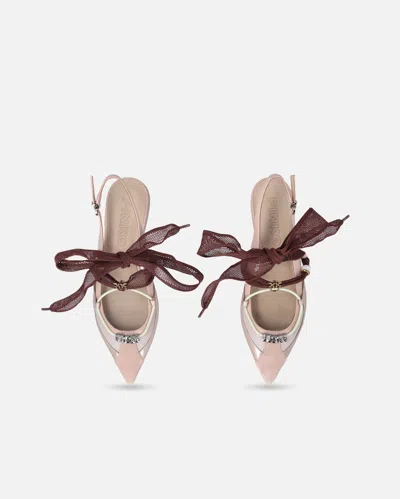 Pinko Gianira 30 Slingback Ballerinas In Leather And Mesh In Animal Print