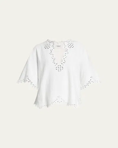 Isabel Marant Étoile Blusa Bianca A Maniche Corte Con Scollo A V E Orlo Smerlato Marant Etoile In White