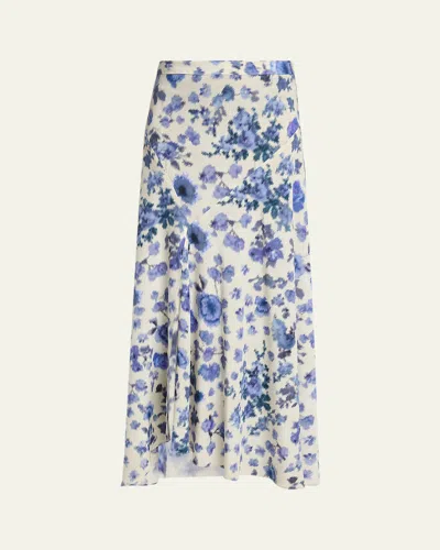 Isabel Marant Sakura Pleated Floral-print Silk-blend Midi Skirt In Blue