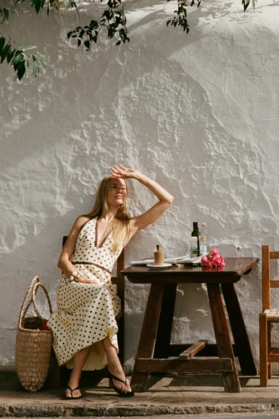 Posse Bowie Polka-dot Linen And Cotton-blend Halterneck Midi Dress In Yellow