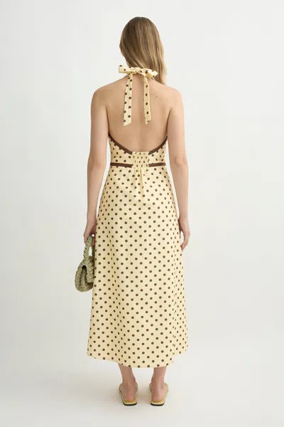Posse Bowie Polka-dot Linen And Cotton-blend Halterneck Midi Dress In Yellow