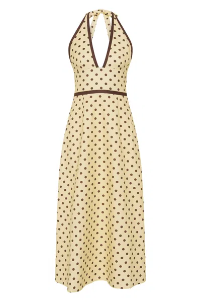 Posse Bowie Polka-dot Linen And Cotton-blend Halterneck Midi Dress In Yellow