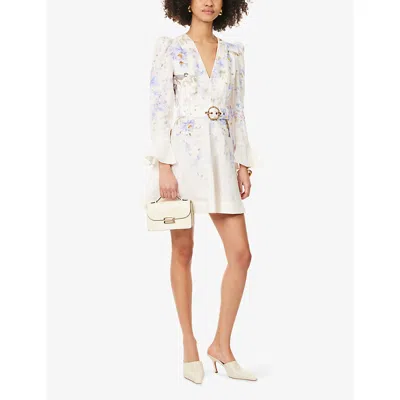 Zimmermann Kindred Spirit Luna Long Sleeve Linen Minidress In Multi