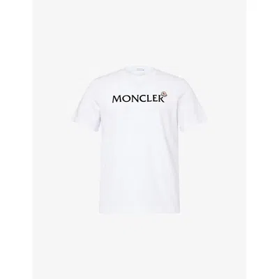 Moncler Mens White Flocked-logo Badge Short-sleeve Cotton-jersey T-shirt