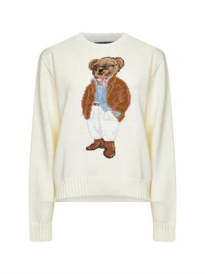 Polo Ralph Lauren Cotton Bear Long Sleeve Crew Neck In White