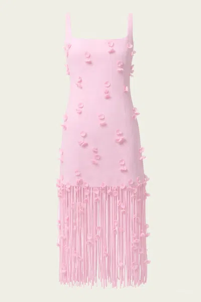 Simkhai Juliana Embellished Fringed Linen-blend Midi Dress In Pink