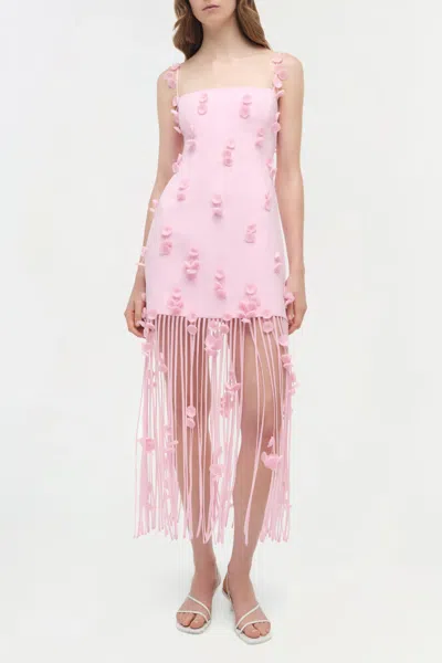 Simkhai Juliana Embellished Fringed Linen-blend Midi Dress In Pink