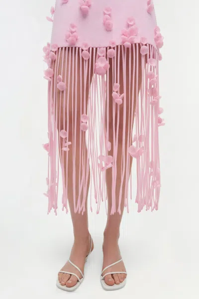 Simkhai Juliana Embellished Fringed Linen-blend Midi Dress In Pink