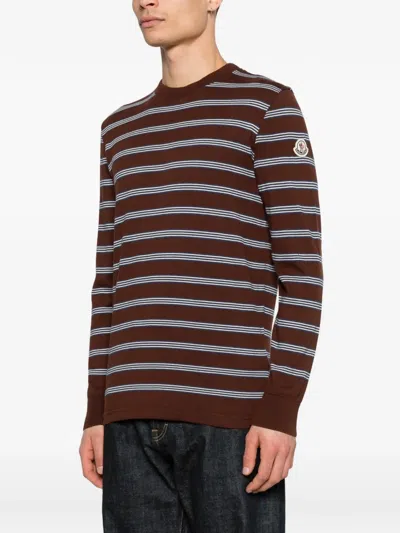 Moncler Striped Crew-neck T-shirt In Brown