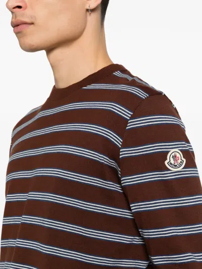 Moncler Striped Crew-neck T-shirt In Brown