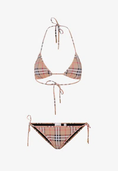 Burberry Cobb Bikini With Traditional Check Pattern In Nude