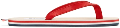 Thom Browne Striped Tab Flip Flops In Red