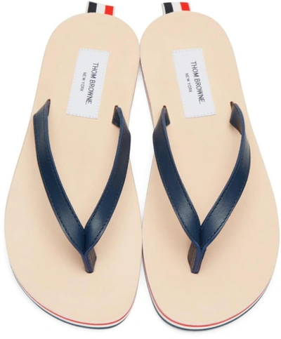 Shop Thom Browne Navy Leather Sandals