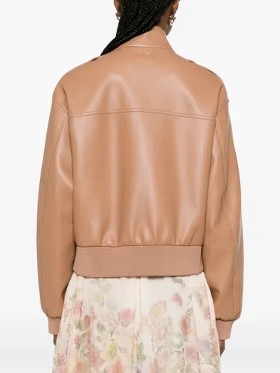 Twinset Buttoned Bomber Jacket In Brown