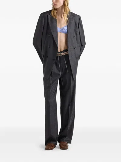 Prada Checked Wool Pants In Black