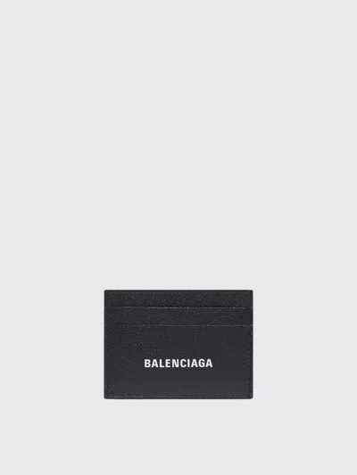 Balenciaga Logo-print Grained Leather Card Holder Accessories In Black
