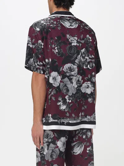 Dolce & Gabbana Bouquet Fiori Short Sleeve Notched Collar Shirt In Burgundy