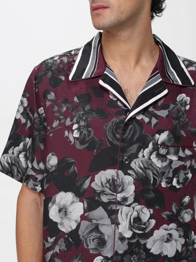 Dolce & Gabbana Bouquet Fiori Short Sleeve Notched Collar Shirt In Burgundy