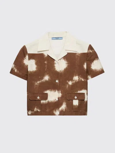 Prada Multicolor Regular Printed Shirt In Brown