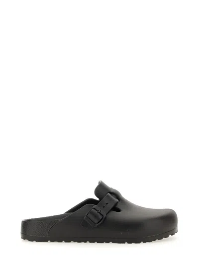 Birkenstock Boston Suede-trimmed Leather Clogs In Black