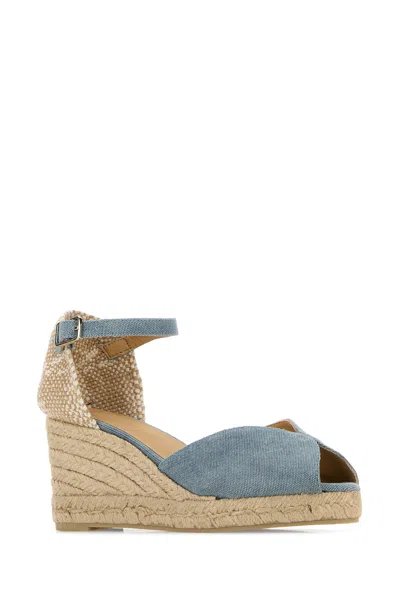 Castaã±er Light Blue Ankle Strap Wedge Espadrilles In Blue