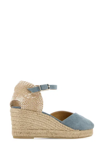 Castaã±er Light Blue Ankle Strap Wedge Espadrilles In Blue