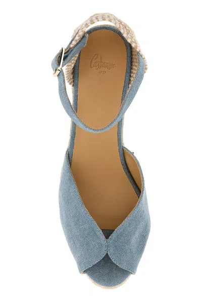 Castaã±er Light Blue Ankle Strap Wedge Espadrilles In Blue