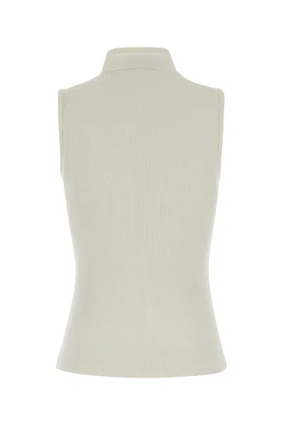 Lemaire Tie-neck Ribbed Stretch-cotton And Linen-blend Jersey Top In White