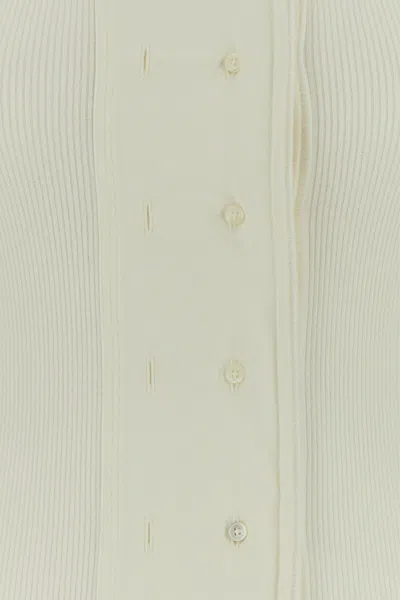 Lemaire Tie-neck Ribbed Stretch-cotton And Linen-blend Jersey Top In White