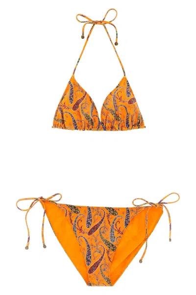 Etro Paisley-print Triangle Bikini In Brown