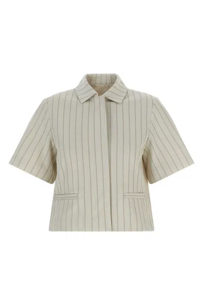 Max Mara Mxmangio Collared Striped Jacket Front Pockets In Gray