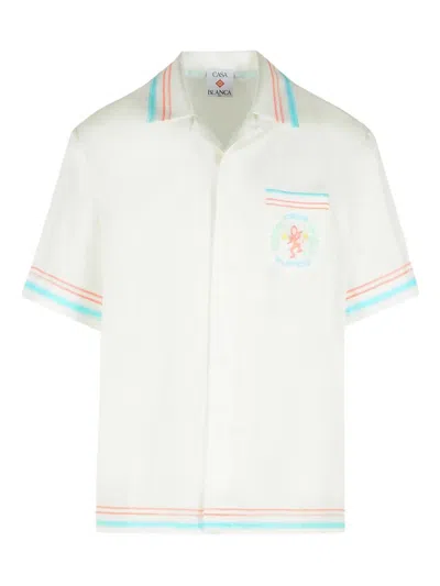 Casablanca Silk Shirt Short Sleeves Graphic Print Pocket In White
