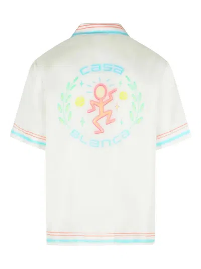 Casablanca Silk Shirt Short Sleeves Graphic Print Pocket In White