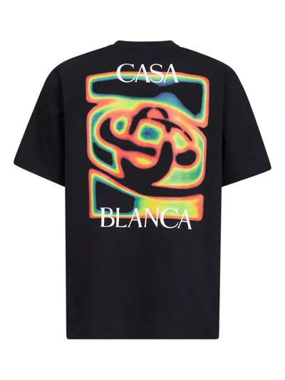 Casablanca Black Crewneck T-shirt With Logo Detail On The Front And Maxi Logo On The Rear In Cotton Man