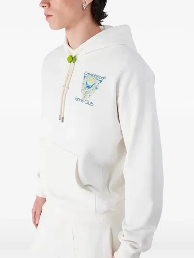 Casablanca Tennis Club Logo-print Hooded Cotton Sweatshirt In White