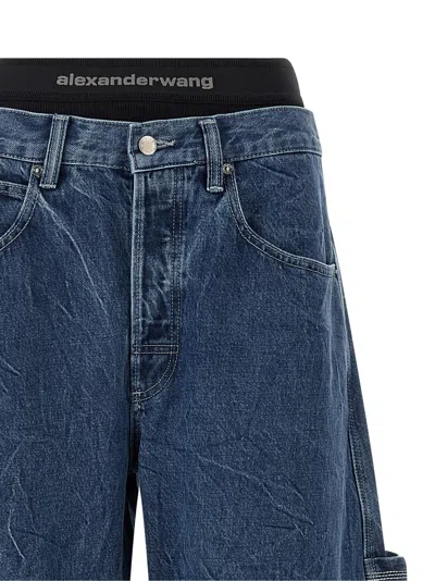 Alexander Wang Alexanderwang. T Prestyled High Rise Oversized Jeans With Logo Elastic In Deep Blue