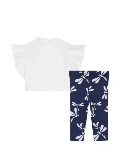 Kenzo Ruffled Dragonfly-print Set In White