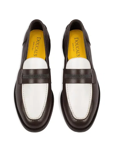 Doucal's Micro-studs Leather Loafers In Brown