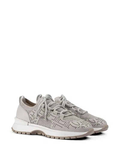 Doucal's Openwork Leather Sneakers In Gray