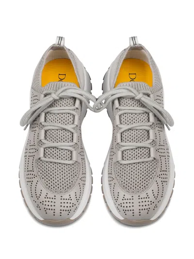 Doucal's Openwork Leather Sneakers In Gray