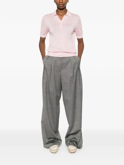 Bompard Buttoned Knitted Polo Top In Pink