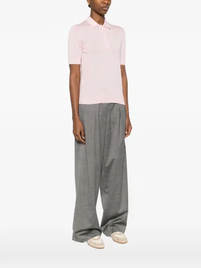 Bompard Buttoned Knitted Polo Top In Pink