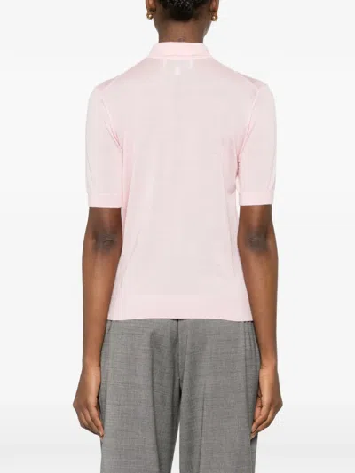Bompard Buttoned Knitted Polo Top In Pink