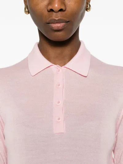 Bompard Buttoned Knitted Polo Top In Pink