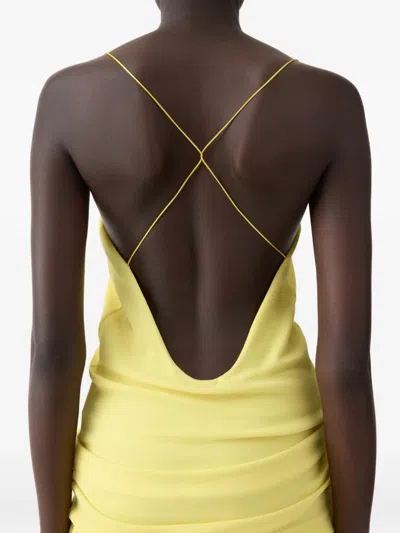 Jacquemus Yellow Dress With Straight Neckline And Gathered Waist In Tech Fabric Woman In Yellow