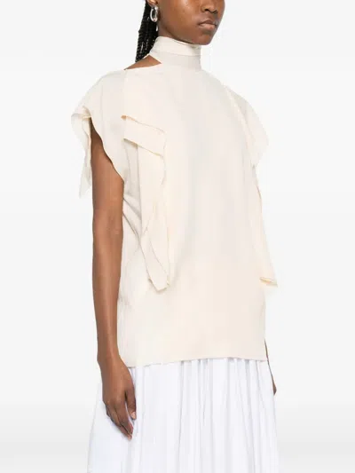 Lanvin Ruffled Tie Blouse In Neutral