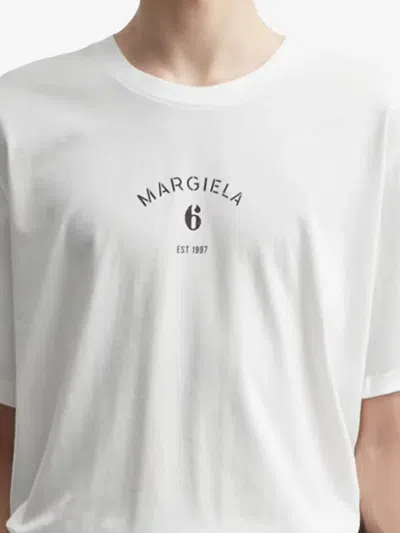 Mm6 Maison Margiela Logo Cotton Crew Neck Short Sleeve T-shirt In White